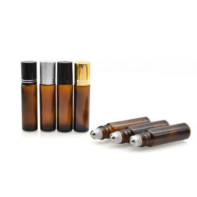 China Perfume Glass Cosmetic Amber Roll On Bottle 10ml For Cosmetic Essential Oil In Stock for sale