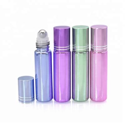 China New Colorful 10ml Easy Hold Perfume Glass Roll On Bottle With Metal Roller Ball For Cosmetic for sale