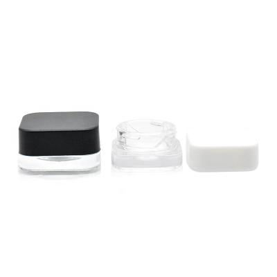 China New Product 5g 10g Cosmetic Clear Square Glass Jar With Black Child Safe Cap Cosmetic Jar For Lemon Oil for sale