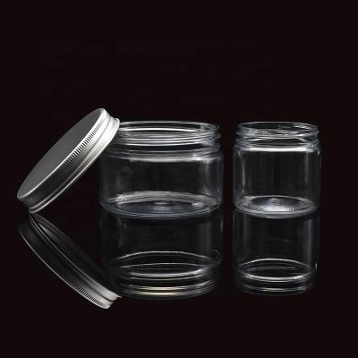 China Hot Sale 20g 30g 50g 100g 150g 200g 300g Cosmetic Transparent Plastic Wide Mouth Screw Lid PET Aluminum Jar for sale