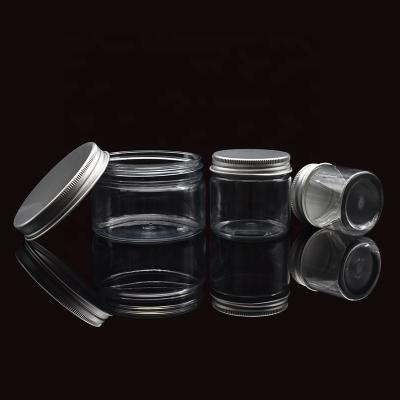 China Cheap food grade 50g 80g 100g PET food price plastic jar for tea nut packing with aluminum cap for sale