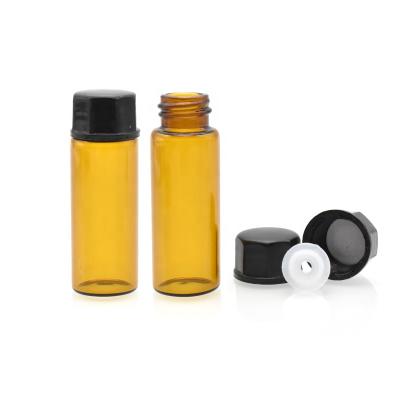 China Hot Selling Personal Care Amber Glass Vial 5ml Glass Bottle With Black Plastic Cap For Essential Oil Perfume for sale