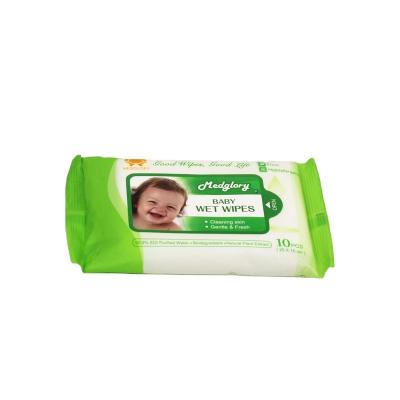 China 10 ct Biodegradable Baby Wet Wipes Disposable Cleaning Organic Baby Wipes Single Face Wrapping Cloths for sale