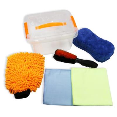 China Plastic Car Wash Kit Microfiber Towels Sponge Car Wash Supplies 5 Car Wash Kits in Plastic Box for sale