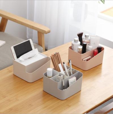 China 2021 New Design Sustainable Plastic Universal Grid Design Desktop Storage Organization Tissue Box for sale