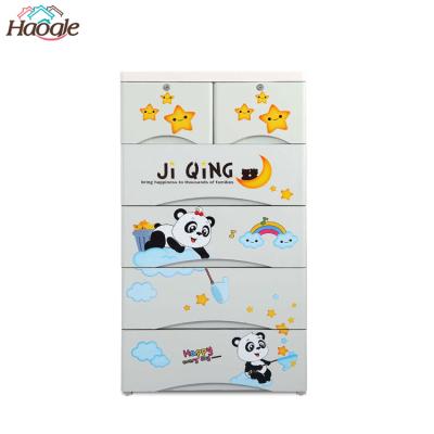 China Lovely 5 Tier Baby Clothes Cheap Wardrobe Storage Drawer Printed Printed Plastic Cabinet for sale