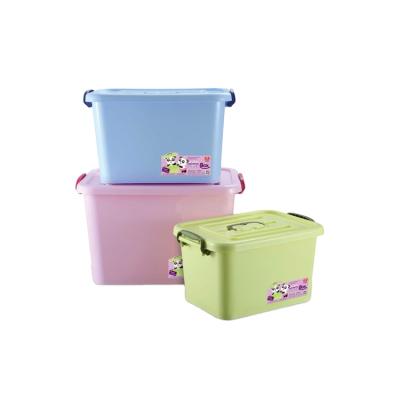 China 2022 Viable Wholesale Colorful Plastic PP &Lid Trash Container Clothes Universal Toy Organizer Stackable Large Storage Box With Handle for sale