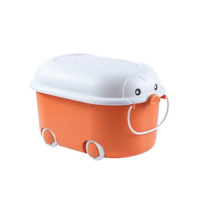 China Wholesale Fashion Design Cute Animal Stored With Wheels And Lids For Sundries Kids Toys Storage Plastic Decorative PP Container Boxes for sale