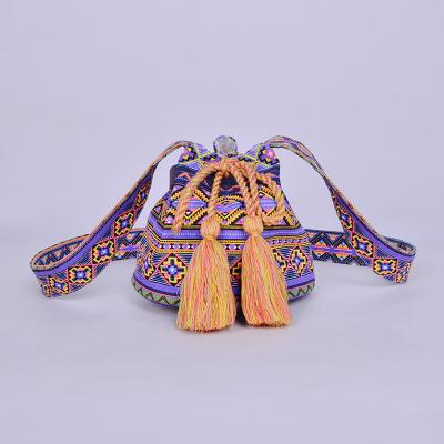 China Handmade Purple COTTON Cotton Crochet Women Shoulder Bags Knit Cross - Body Wayuu Mochila Bag for sale