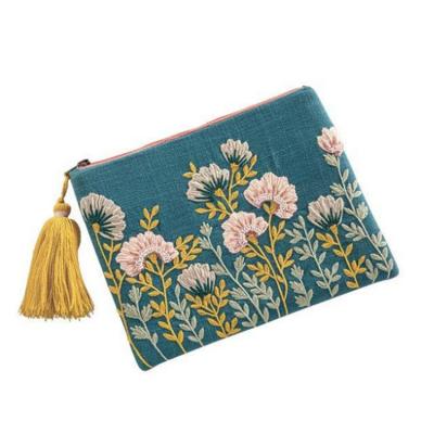 China Newspaper used high quality Teal Embroidery Ladies Dinner Clutch bag evening clutches boho casual clutch bag for sale