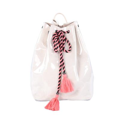 China Fashion Factory New Style Waterproof Leisure Waterproof PU White Backpack With Tassel Drawstring Bag Cotton String Female Ivory Solid SHYL for sale