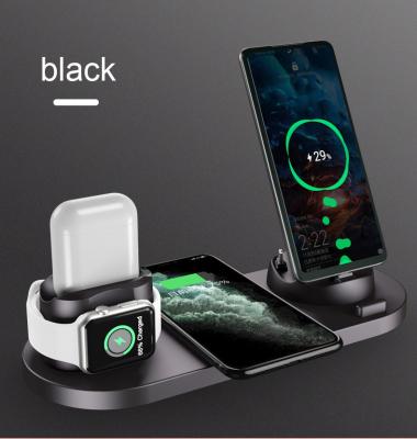 China Multifunctional Hot Selling 6In1 Qi Wireless Charger Certified Fast Charging Dock For Iwatch For Airpods Pro Wireless Charging Stand For Iphone for sale