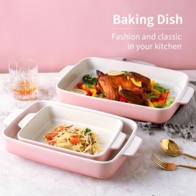 China 2021 Viable Factory Wholesale Ceramic Baking Set 3 Lasagna Pan Porcelain Baking Dish Bakeware For Kitchen for sale