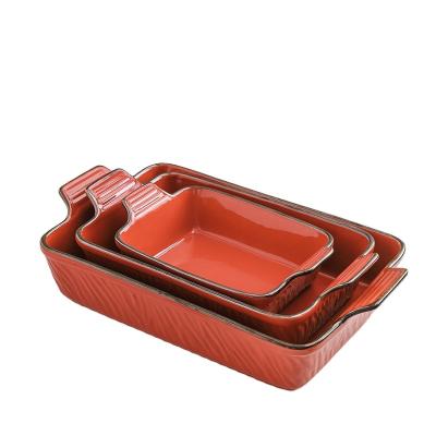 China 2021 3pcs Non Stocked Hot Selling Ceramic Stick Ceramic Bakeware Set Trio Lasagna Pan Baking Dish For Kitchen for sale