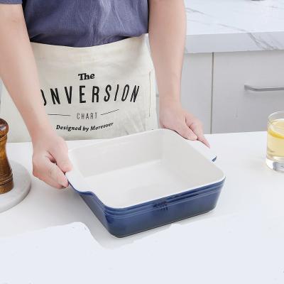 China Viable high quality nordic square ceramic baking dish with handle commercial molds for bread for sale