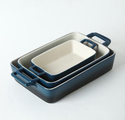 China Sustainable Porcelain Dinnerware Set Bakeware Set To Cook Ceramic Rectangular Baking Dish Lasagna Pans Casserole for sale