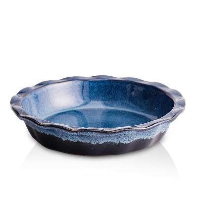 China Blue Ceramic Logo Pie Pan Cake Pan Custom Made Viable Classic Gradient Bowl 9 inch Bakeware for sale