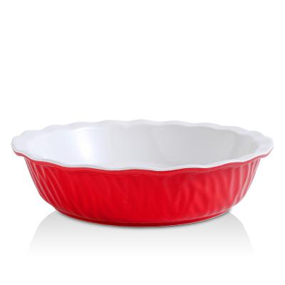 China Morden Viable Design Pie Pan Bake Ware Round Pie Ceramic Dish for Baking Tray As Gift for sale