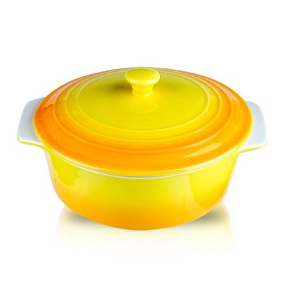 China Sustainable New Design Ceramic Round Casserole Cookware Baking Pan With Lid Gradient Series for sale