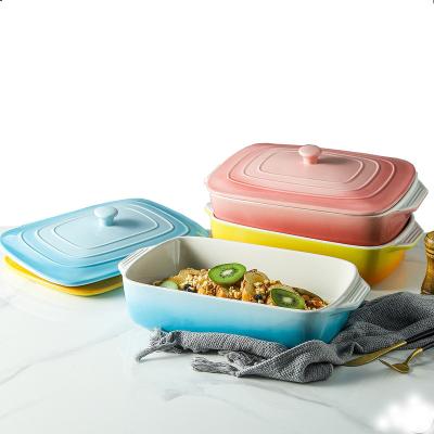 China Sustainable Hot Sale Non Stick Rectangular Baking Dishes And Ceramic Casserole Pans With Lid for sale