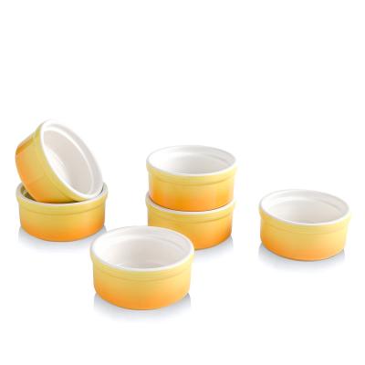 China Sustainable Factory Custom Ceramic Ramekins Set Of 4 Souffle Plates Oven Microwave Baking Cups for sale