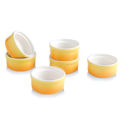 China Gradient Color Ceramic Ramekin Merry Yellow Viable Round Cake Easy To Use Microwave Safe For Kitchen for sale