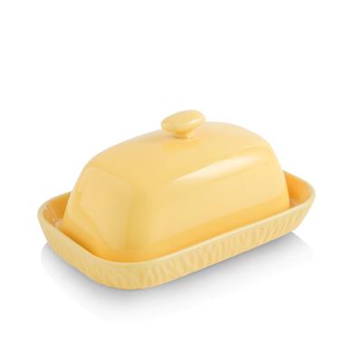 China Sustainable Wholesale Modern Waves Design Ceramic Butter Dish With Cover Custom Butter Dish Holder For Butter Cheese for sale