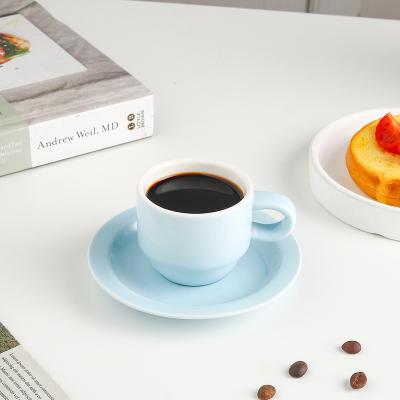 China Viable Merry Sky Blue Color Reusable Espresso 6 Cup & Saucer Set Ceramic Turkish Coffee Set for sale