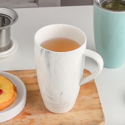 China Viable Marble Design Sublimation Ceramic Tea Mug With Large Strainer Infuser Mug For Kitchen for sale