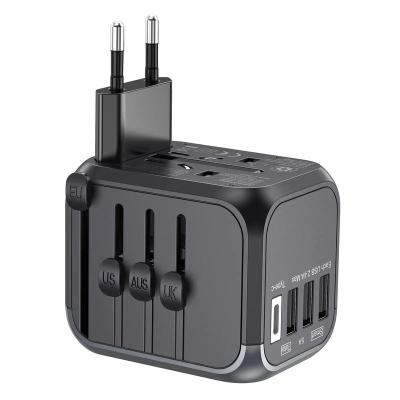 China 4 USB + TYPE C - Gray One International Wall Charger AC Plug Adapter with Smart 5.6A Power and 3.0A USB Type-C for USA EU UK AUS Travel Adapter for sale