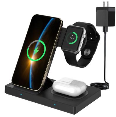 China 15W10W7.5W5W Convenient Qi 3 in 1 Magnetic Wireless Charger for Apple Watch Series 8/7/6/5/4 iPhone 14/13/12/11/XS/XR/X/XE AirPods 3/ 2/Pro for sale