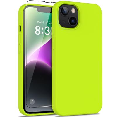 China Soft Flexible Silicone Phone Protector Fit Shockproof Slim Shockproof Protective Phone Case With Microfiber Lining For iPhone14 Green for sale