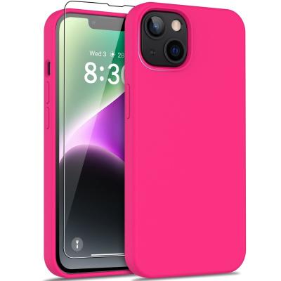 China Soft Flexible Silicone Phone Protector Fit Shockproof Slim Shockproof Protective Phone Case With Microfiber Lining For iPhone14 Pink for sale