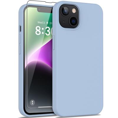 China Soft Flexible Silicone Phone Protector Shockproof Slim Fit Shockproof Phone Protector Case With Microfiber Lining For iPhone14 Light Blue for sale