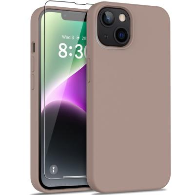 China Soft Flexible Silicone Phone Protector Shockproof Slim Fit Shockproof Phone Protector Case With Microfiber Lining For iPhone14 Light Brown for sale