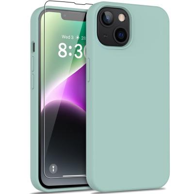 China Soft Flexible Silicone Phone Protector Shockproof Slim Fit Shockproof Phone Protector Case With Microfiber Lining For iPhone14 Mint Green for sale