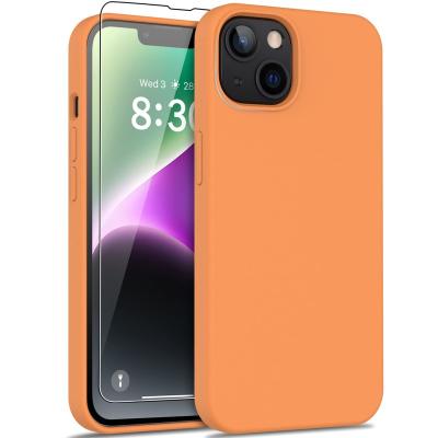 China Soft Flexible Silicone Phone Protector Shockproof Slim Fit Shockproof Phone Protector Case With Microfiber Lining For iPhone14 Papaya Oran for sale