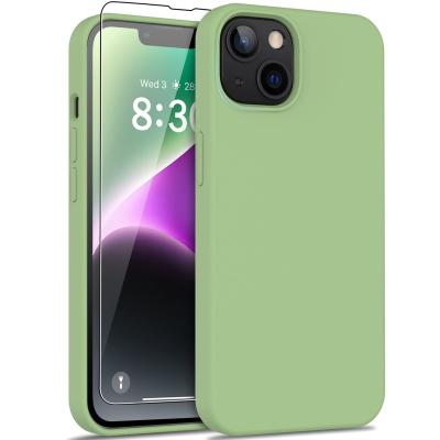 China Soft Flexible Silicone Phone Protector Shockproof Slim Fit Shockproof Phone Protector Case With Microfiber Lining For iPhone14 Tea Green for sale