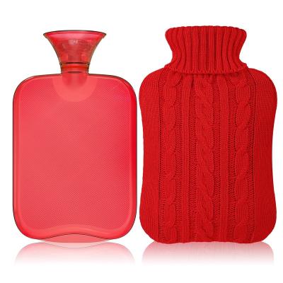 China Hot Protector Hot Water Bottle with Knitted Cover, 2 Liter Pink Transparent Hot Water Bag for sale