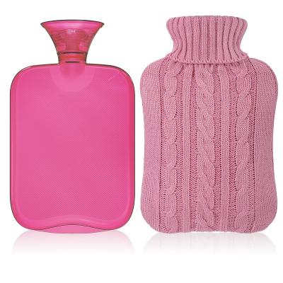 China Hot Protector Hot Water Bottle with Knitted Cover, 2 Liter Pink Transparent Hot Water Bag for sale