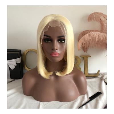 China 2021 Most Popular 8 Inch Bob Wig 100% Human Remy Blonde Lead Lace Front Wigs, Factory Price Cuticle Aligned 613 Lace Medium Wig Part for sale