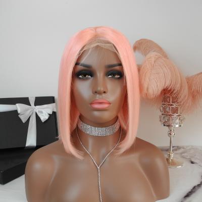 China 100% Wigs,Hot Selling 2019 Pink Bob Lace Front Wig Human Hair Wigs For Women,Wholesale Price Virgin Hair for sale