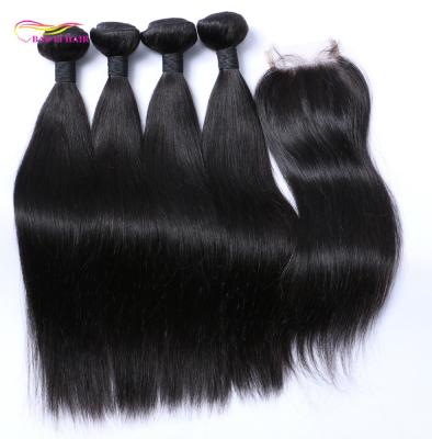 China Silky Straight Unprocessed Brazilian Peruvian Virgin Human Hair 3 Bundle 4bundles Wave 4 Bundle 4 Bundles Weft With 1 Lace Frontal Closure for sale