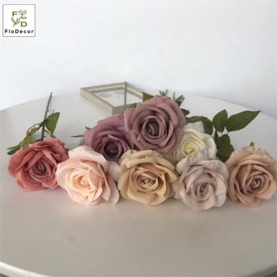 China Wholesale Hot Pink Home Autumn Color Wedding Decor Artificial Silk Dusty Rust Rose Flowers For Party Wedding Sale for sale