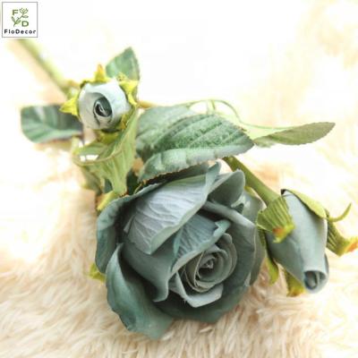 China Party Wedding Artificial Blue Rose Flower Velvet Home Decoration Festival Wedding Party Decoration With Bud for sale