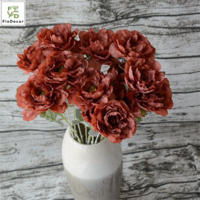 China Party Wedding Peony Wholesale Artificial Chinese Flower Silk Fabric Burnt Orange Theme Wedding Decorative Flowers for sale