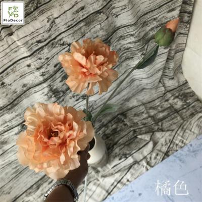 China 3 Heads Christmas Wedding Party Artificial Chinese Peony Flower Silk Fabric Burnt Orange Theme Wedding Decorative Flowers for sale