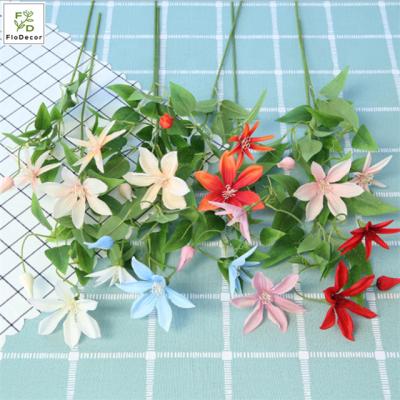 China Home.Restaurant.Bar.Hotel.Wedding Wholesale 3 Heads Artificial Clematis Flower Silk White Rose Blue Orange Wedding Decorative Fabric for sale