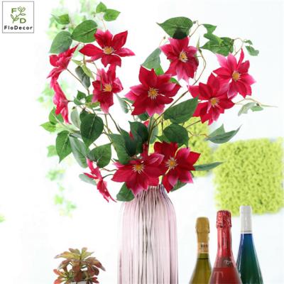 China Wholesale High Quality Large Artificial Flower Silk Cloth 3 Heads Clematis Home.Restaurant.Bar.Hotel.Wedding for sale