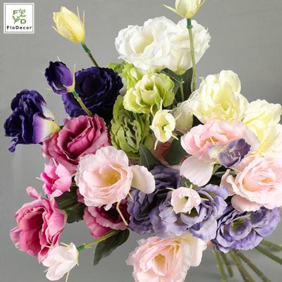 China Wholesale Party Wedding Hotel Home Decoration Cheap 4 Heads Artificial Silk Eustoma Lisianthus Flower For Wedding Party Table Centerpiece Home Decoration for sale